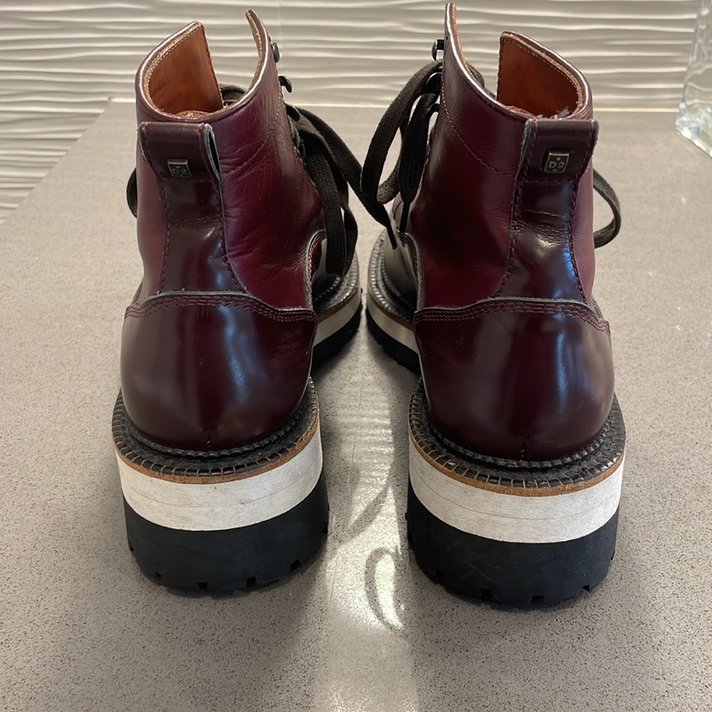 DSQUARED2 Red Oxblood Lace Up Chunky Vibram Lug Sole Calf Hair & Leather boots - Picture 5 of 17